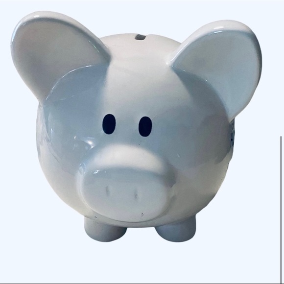 Large Piggy Coin Wachovia Bank Money Pig Ceramic White Sayings W/Stopper - Picture 3 of 4